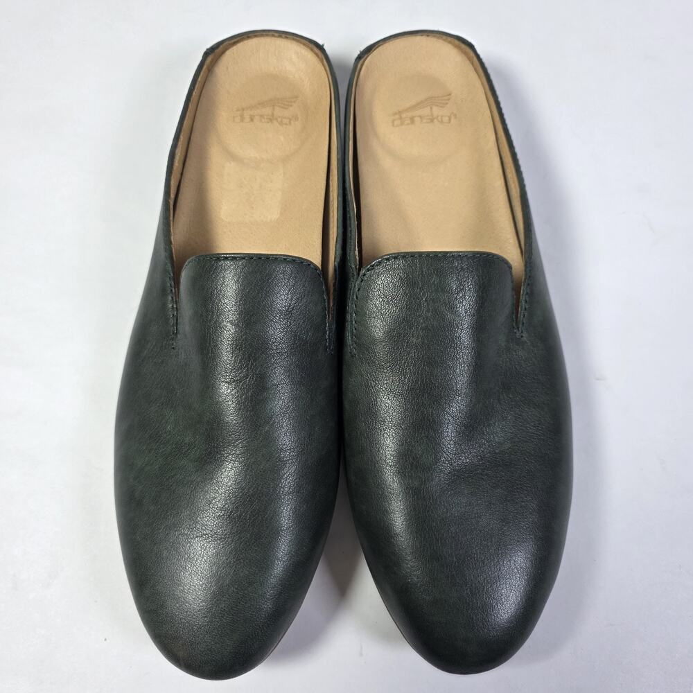 Dansko Lexie Mules Womens 41 US 9.5 Green Leather Slip On Flats Shoes Comfort